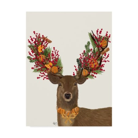 Fab Funky 'Deer, Cranberry And Orange Wreath' Canvas Art,35x47